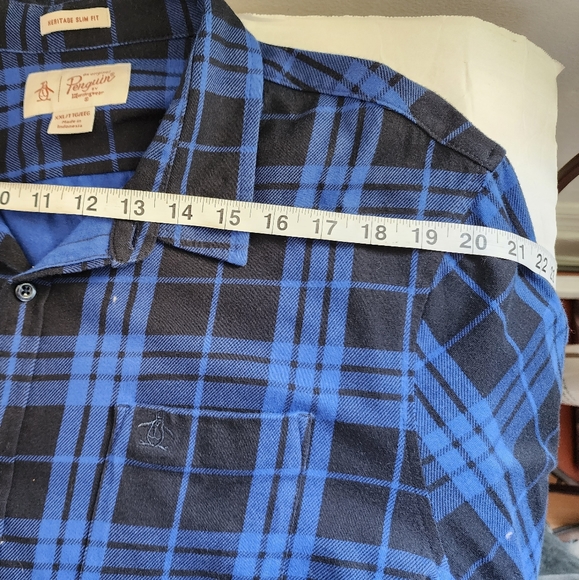 Penguin men's blue and white plaid men's shirt. - Picture 4 of 8